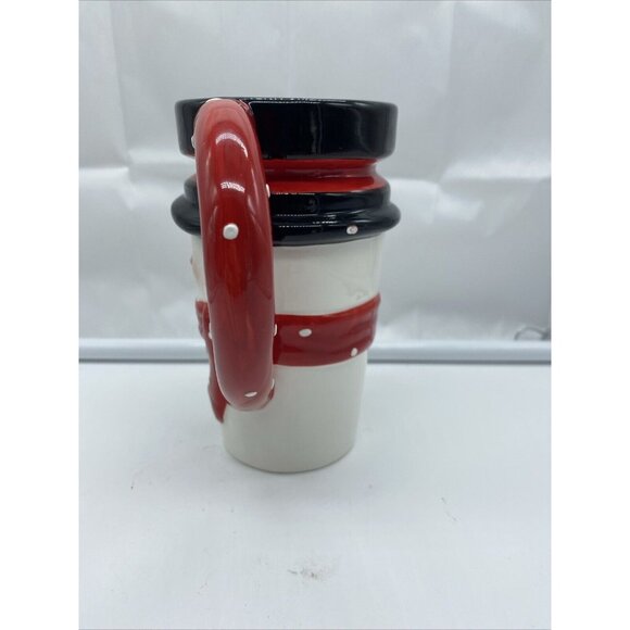 Snowman Mug Ivory Red Christmas Holiday Coffee Hot Chocolate Lid - Picture 2 of 7